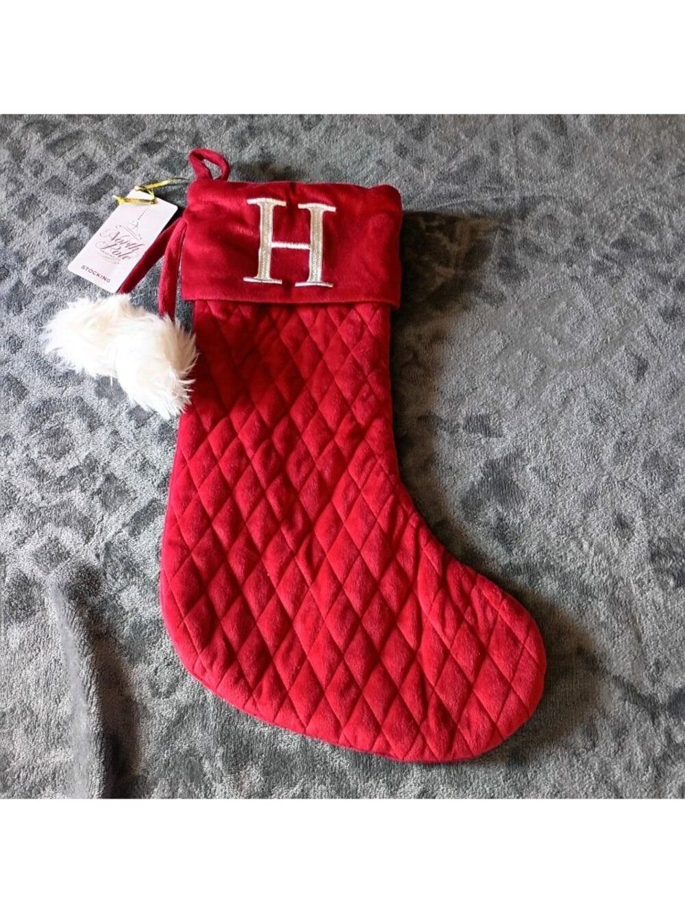 Big Christmas Stocking Red Velvet 17" Monogram Letter H